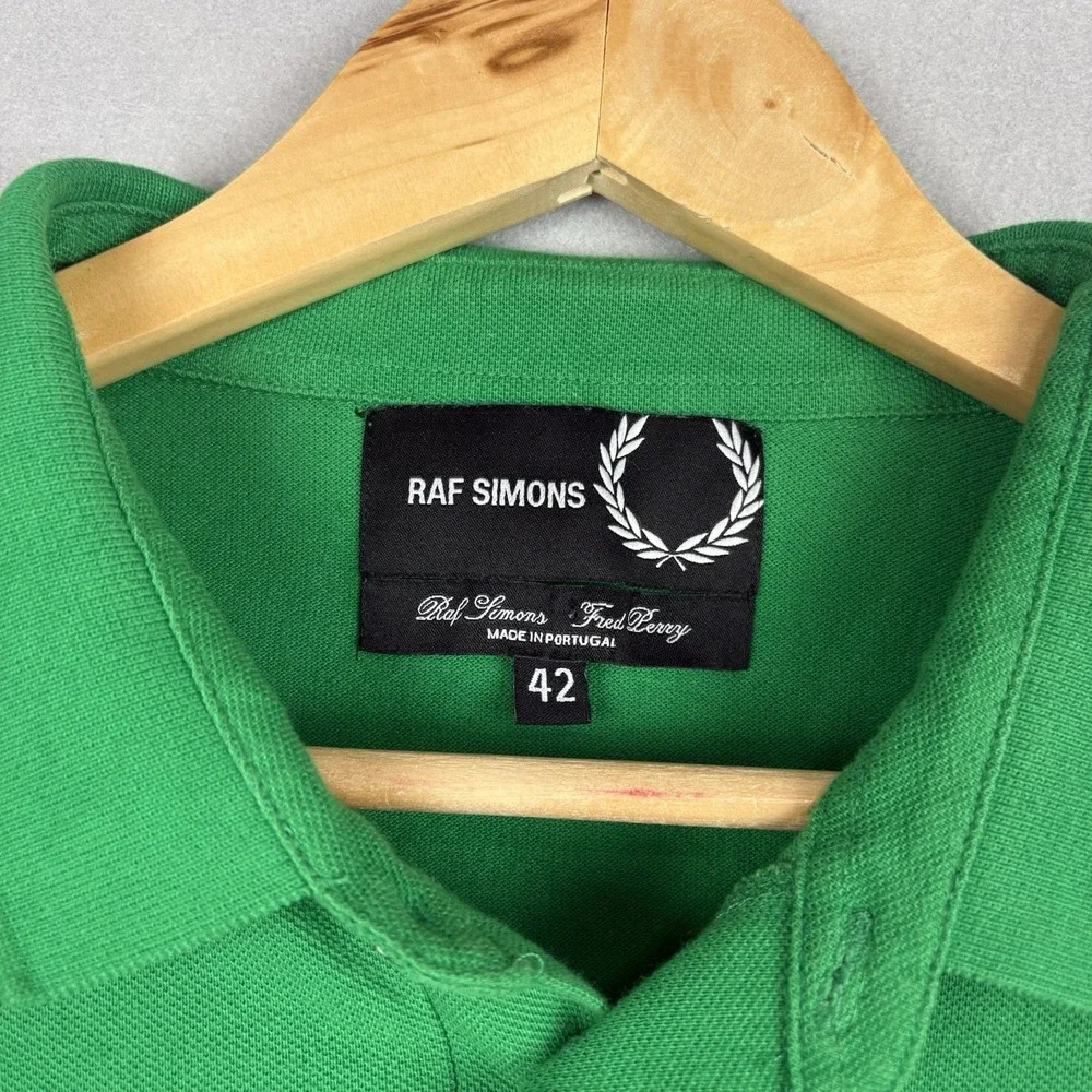 Raf Simons x Fred Perry Polo Shirt Men's 42 Medium Green Slim Fit Casual Preppy